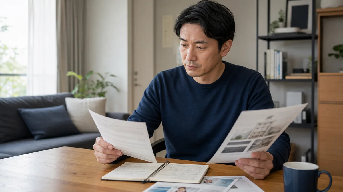 結婚相談所の資料を自宅で比較する男性