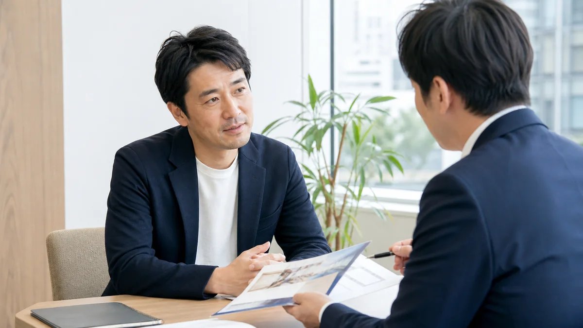 結婚相談所の担当者と無料相談をする男性